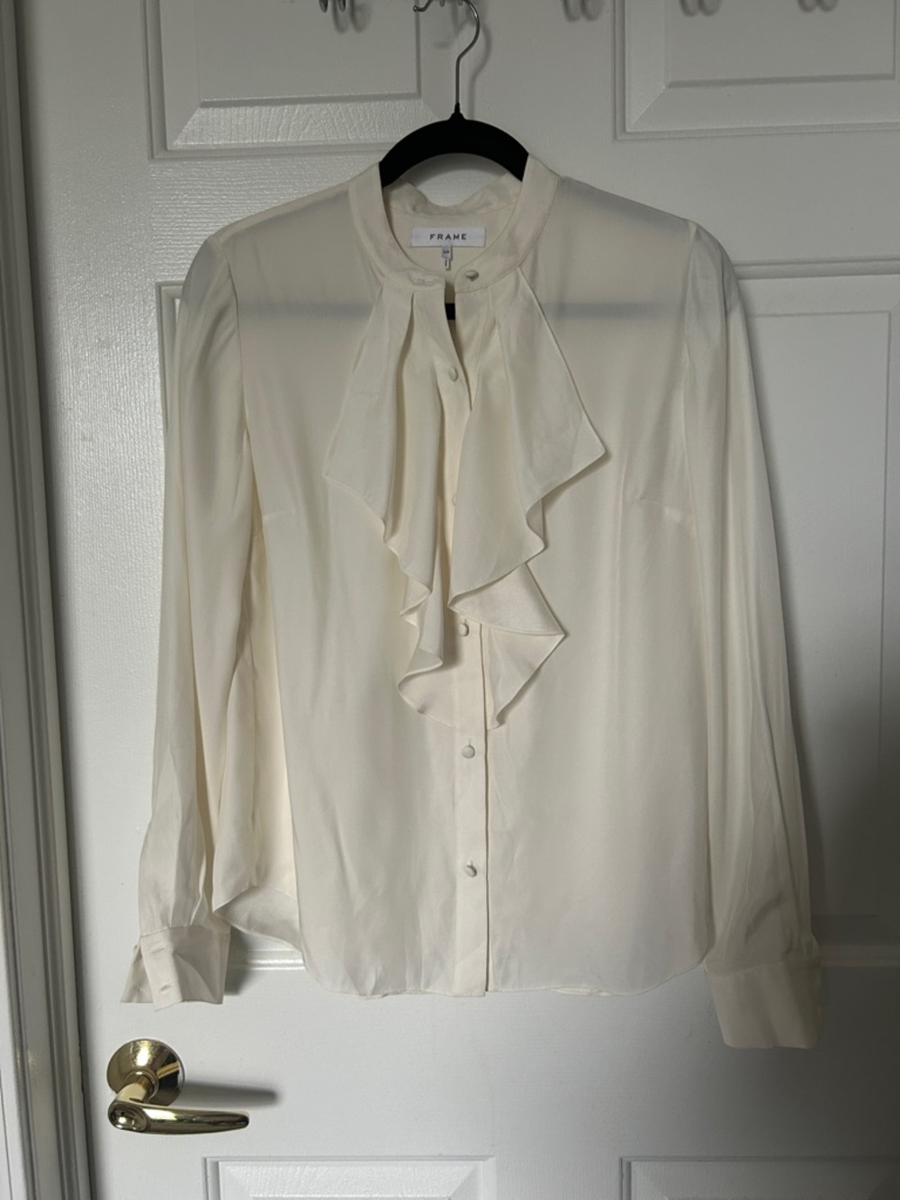 Frame Denim Silk Ivory Ruffle Button-Down Blouse